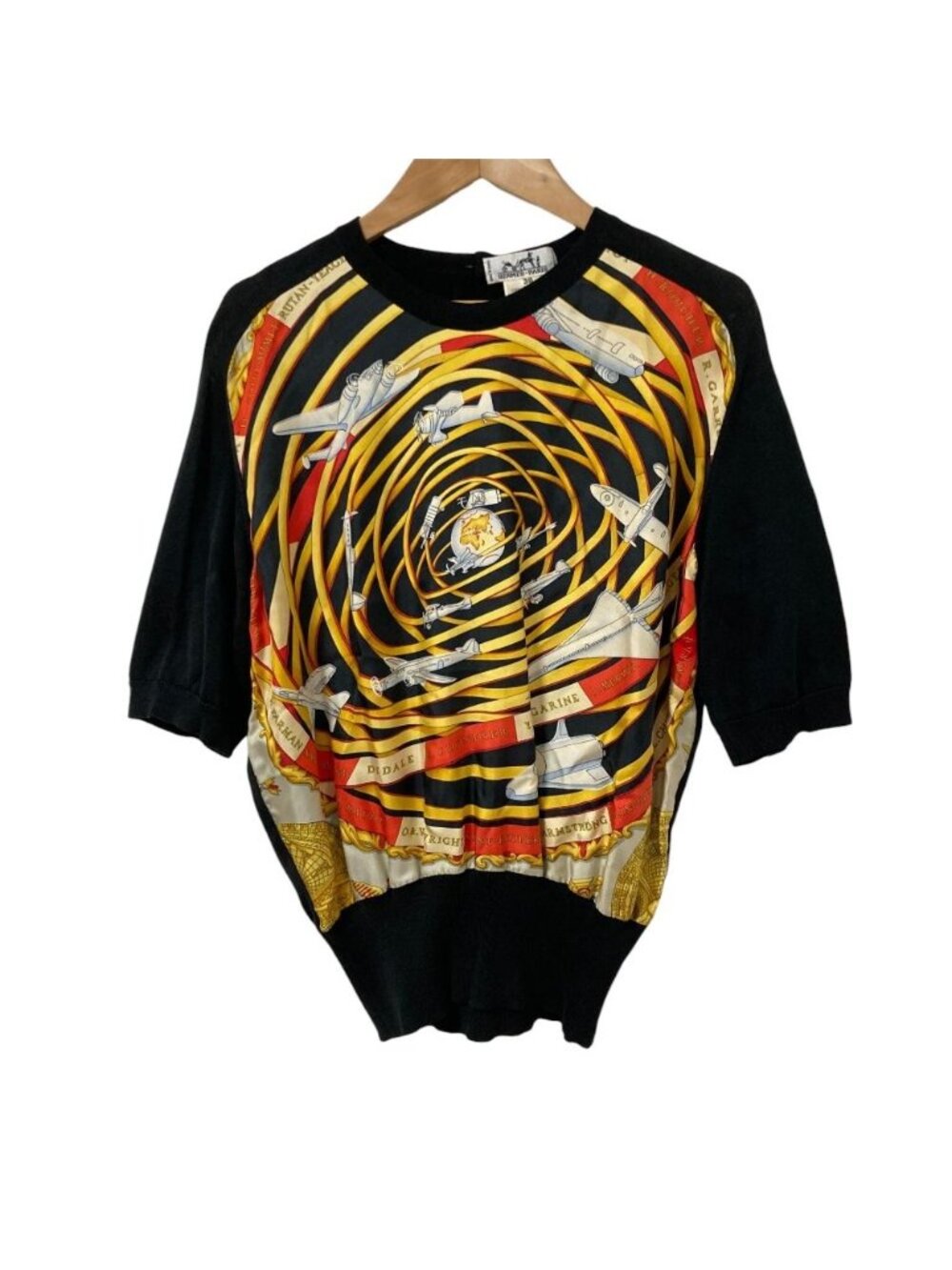 Hermes Dream Space Scarf Short Sleeve Knit Black Spring Summer Sweater 38